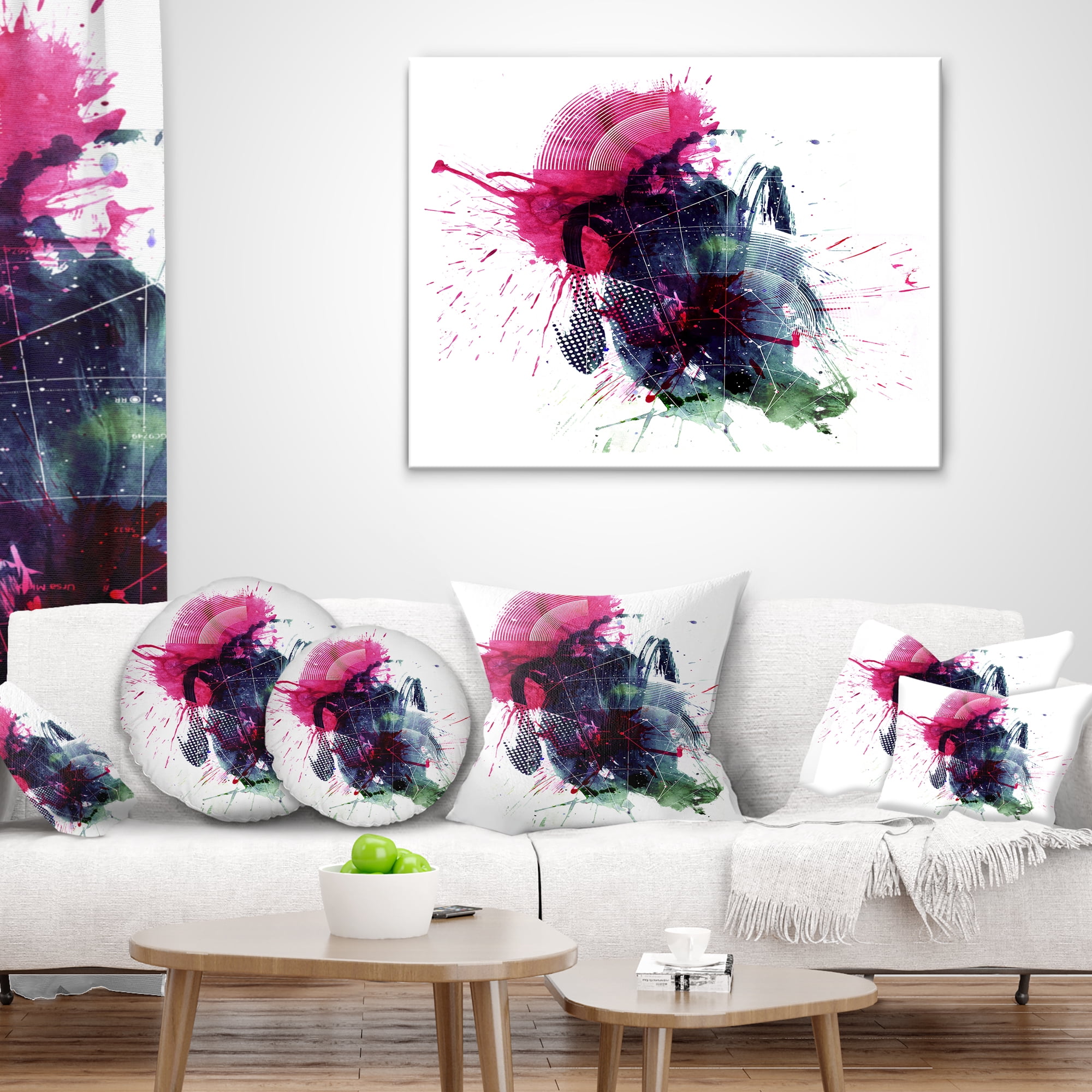 Designart Multicolor Abstract Stain - Abstract Throw Pillow - 12x20
