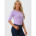 thumbnail image 2 of DARING DIVA Women's Elbow Sleeves Boat Neck Slim Fit Classic Tee S Light Purple, 2 of 6