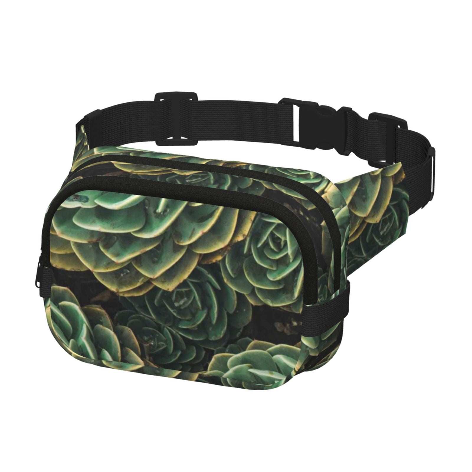 Picia Succulents Print Square Double-Layer Waist Bag Mini Adjustable Waist Belt Bag Exercise Running Travel Hiking