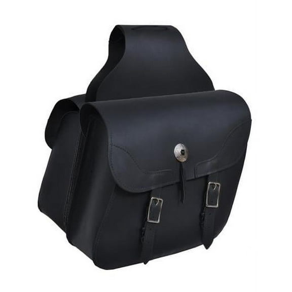 Hard Leather Genuine Cowhide Saddle Bag, Black - One Size