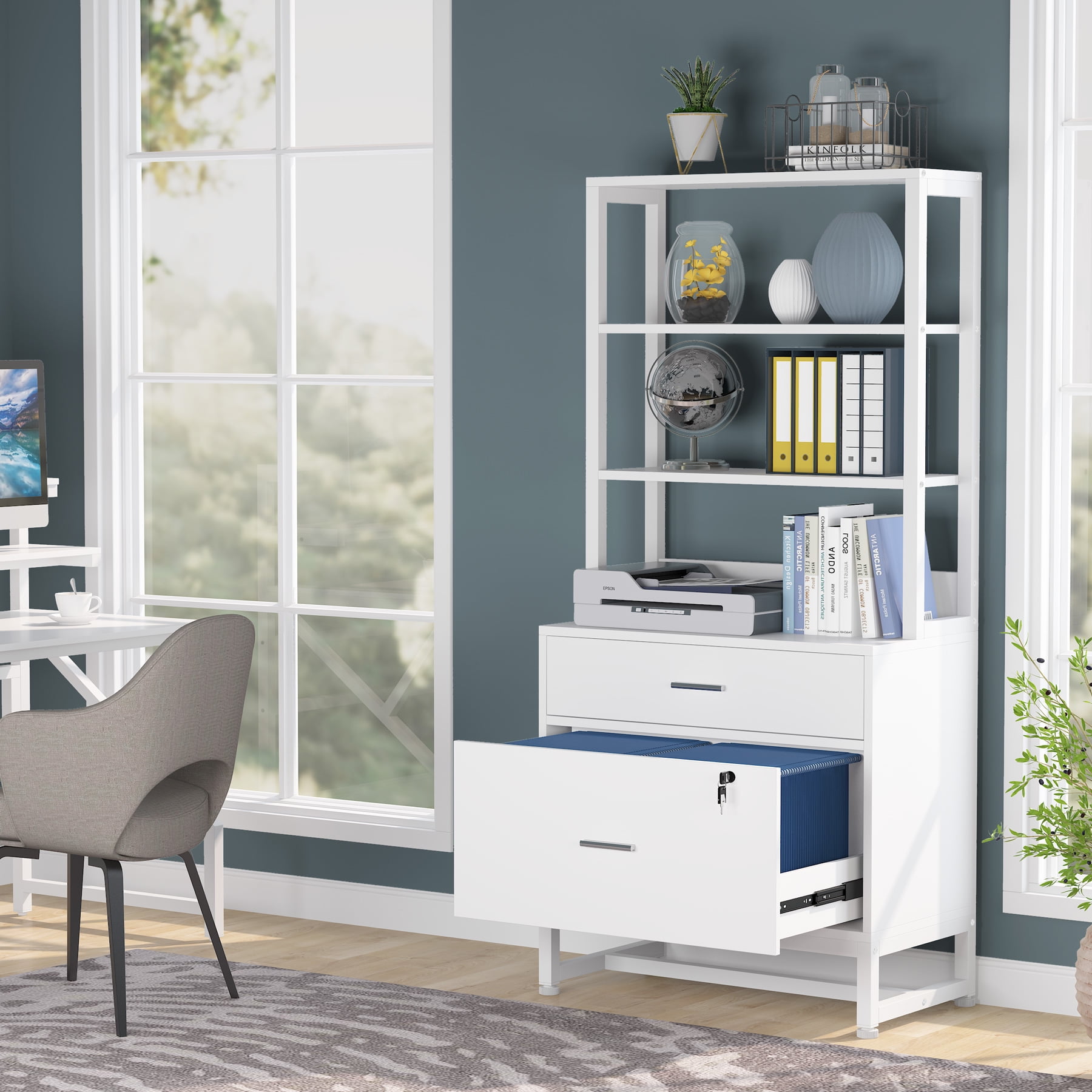 Tribesigns 2 Drawer File Cabinet with Lock, Letter Size Modern Filing Cabinet with Storage, White