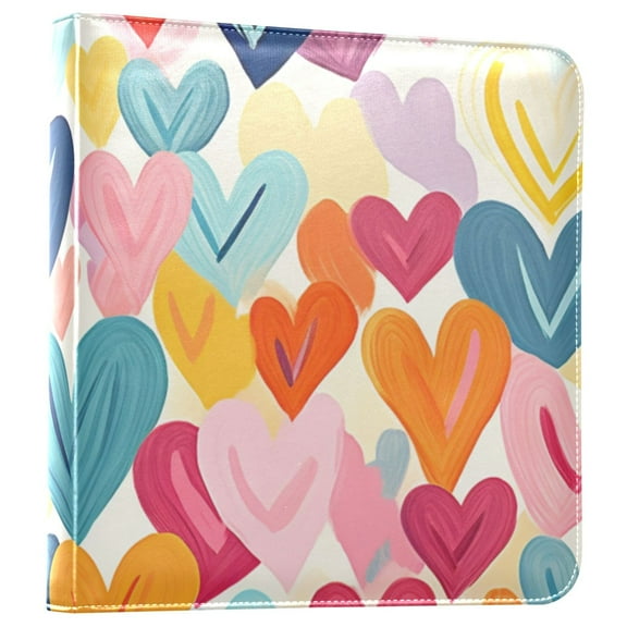 FORMRS 3 Ring Photo Album 4"x6" Self Adhesive Large Capacity PU Leather Cover, Colorful Hearts