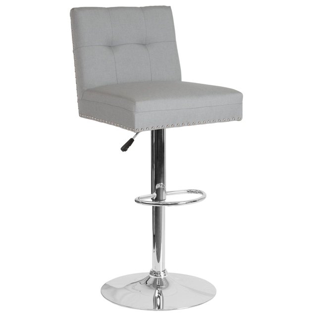 Ravello Contemporary Adjustable Height Barstool with Accent Nail Trim in Beige Fabric