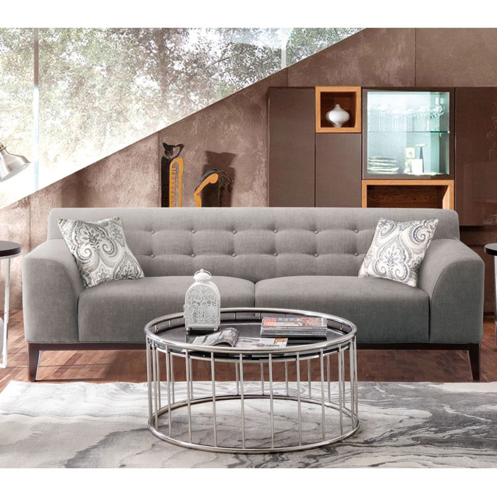Diamond Sofa Marquee Tufted Back Sofa with Accent Pillows Moonstone