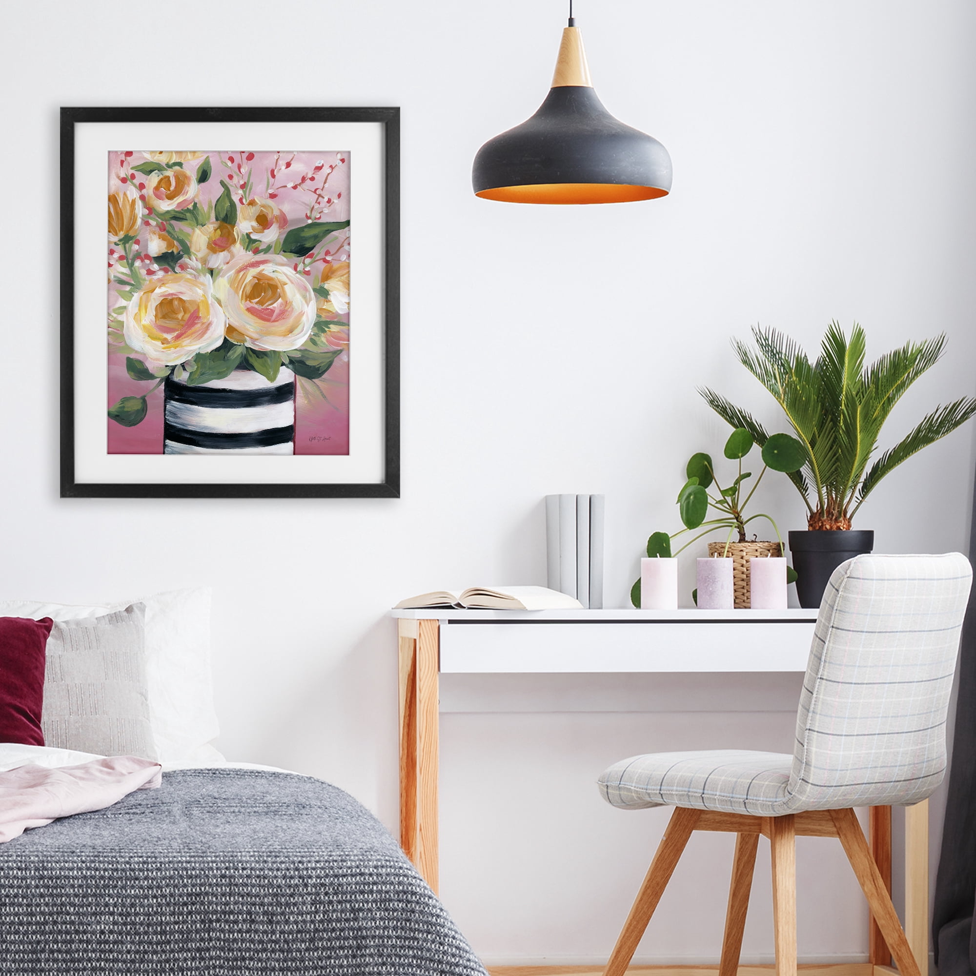Stupell Industries Spring Blooms in Striped Vase Black Framed Print Under Glass, design by Yvette St. Amant