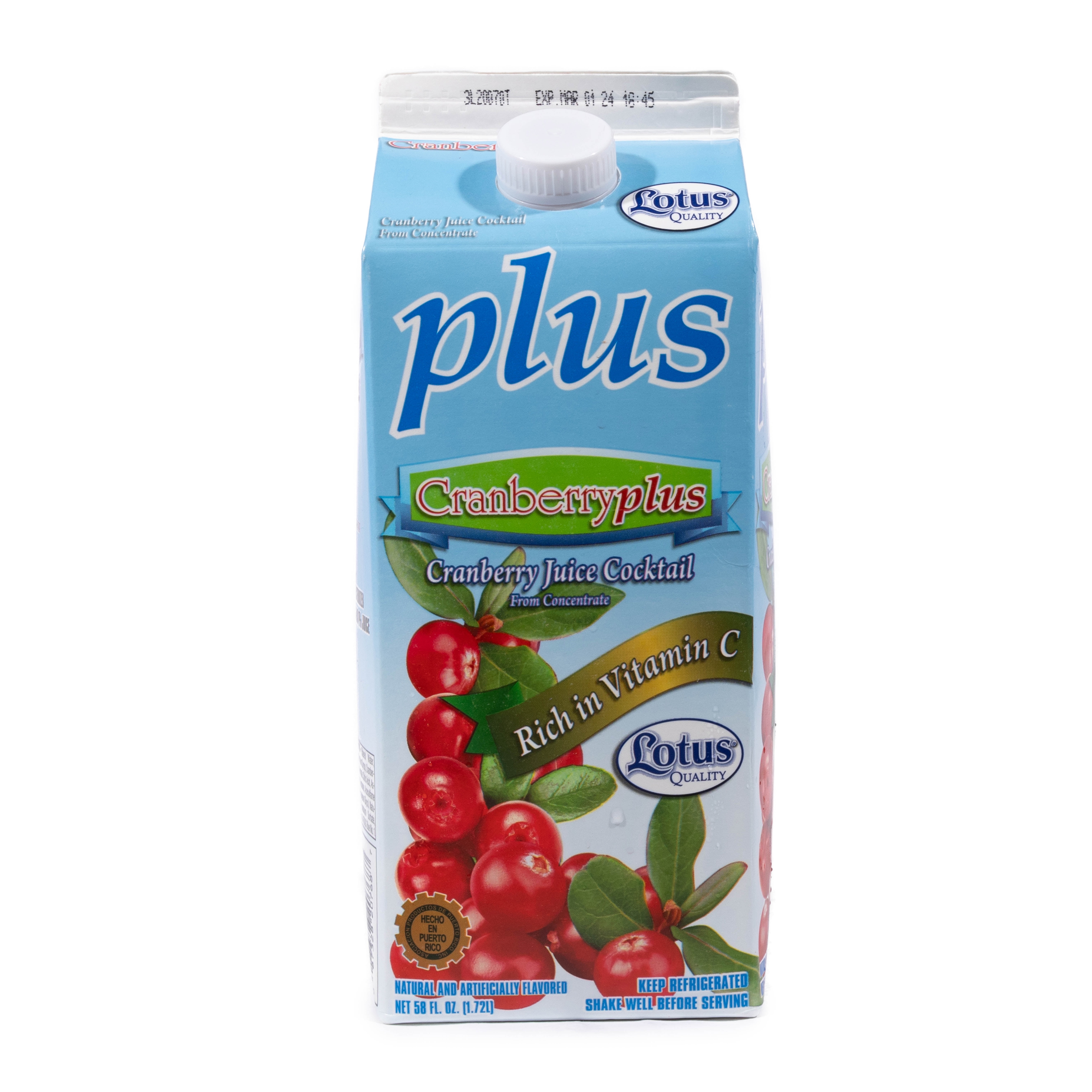 (4 pack) Lotus Plus Cranberry Juice Beverage Rich in Vitamin C Pulp-Free 58 fl oz