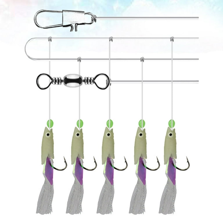 2 Strings Carbon Steel Mackerel Feathers Bass Cod Lure Sea Fishing Luminous  Fishing Hook Treble Bait Fishing Wire (No.1)