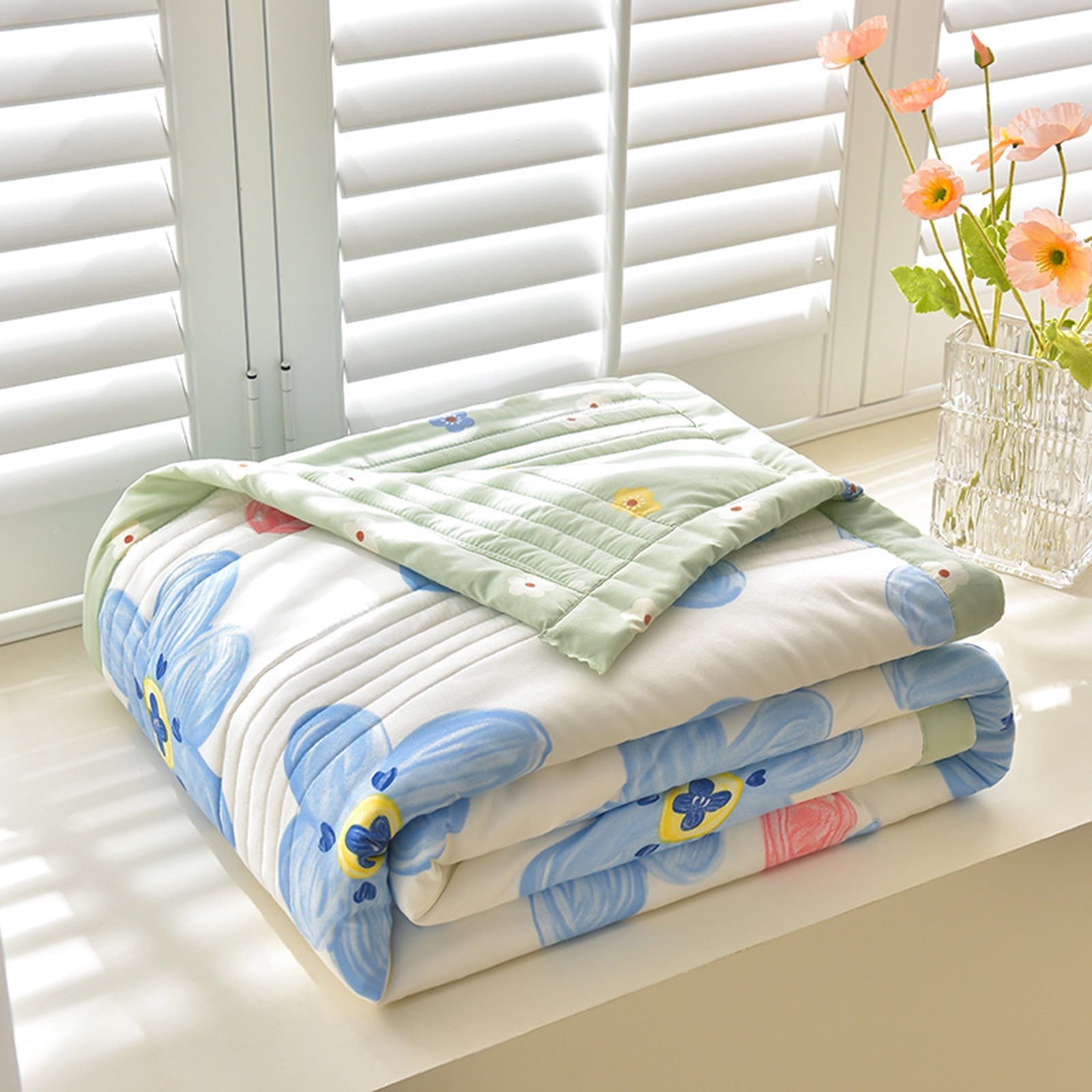 California King Size Quilt, 100% Cotton Washed Summer Cooler Quilt Air Conditioner Quilt，"78.74"l*91.05"w