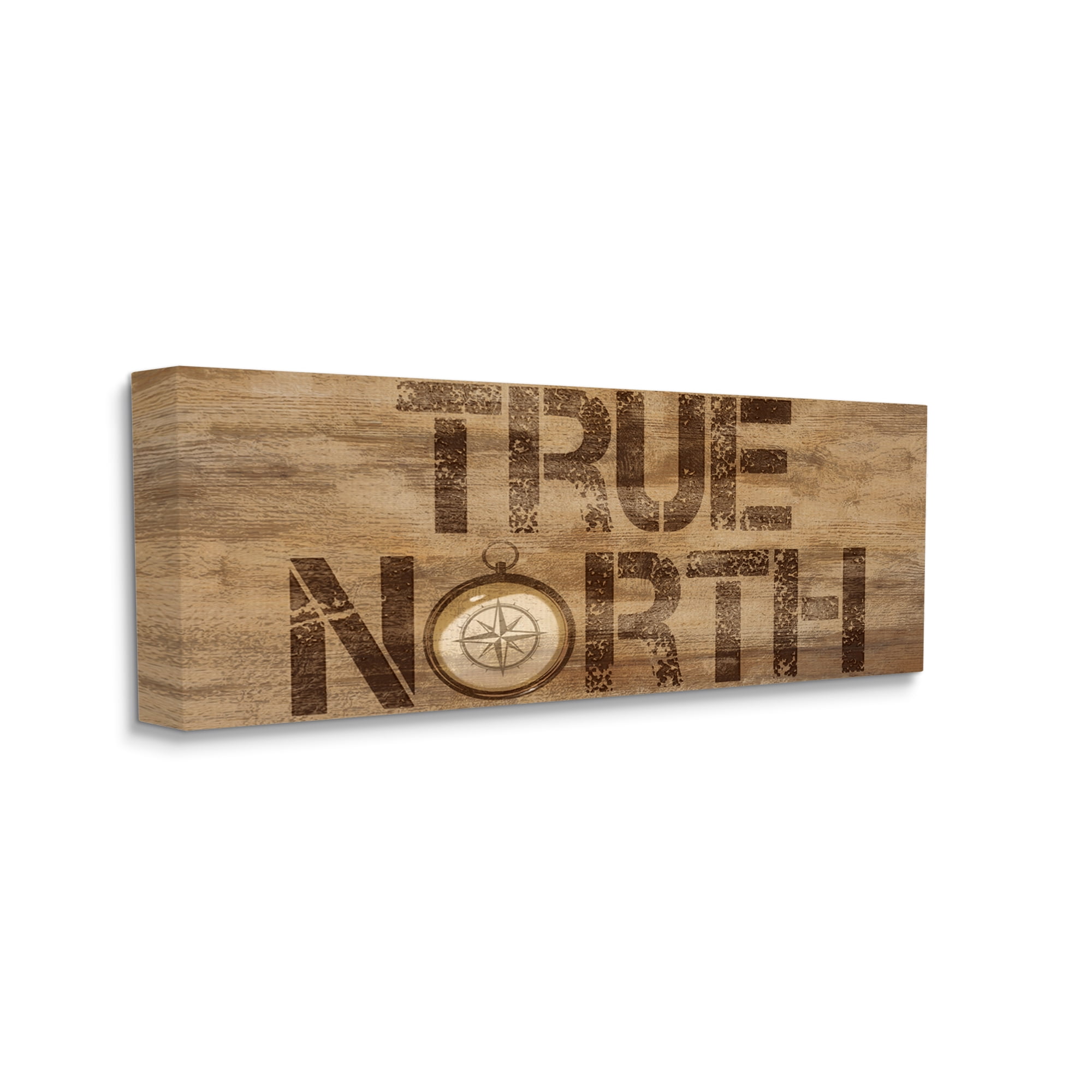 Stupell Industries Rustic True North Compass Nature Painting Gallery Wrapped Canvas Art Print Wall Art, 30 x 13