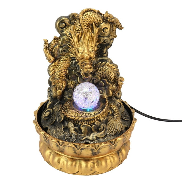 Resin Dragon Statue Fountain, LED Desktop Water Fountain, Desktop Fountain for Office and Home Decor