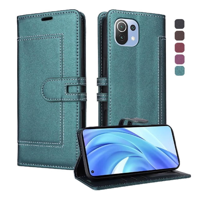 Premium Wallet Case for Xiaomi 11 Lite with Card Slots & Kickstand, Flip Cover Green