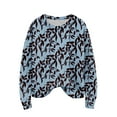 thumbnail image 2 of Long Sleeve Pullover Sweaters For Women O Neck Casual Cute Printing Knit Oversized Sweater for Fall Winter Floral Designs,Blue,L, 2 of 6