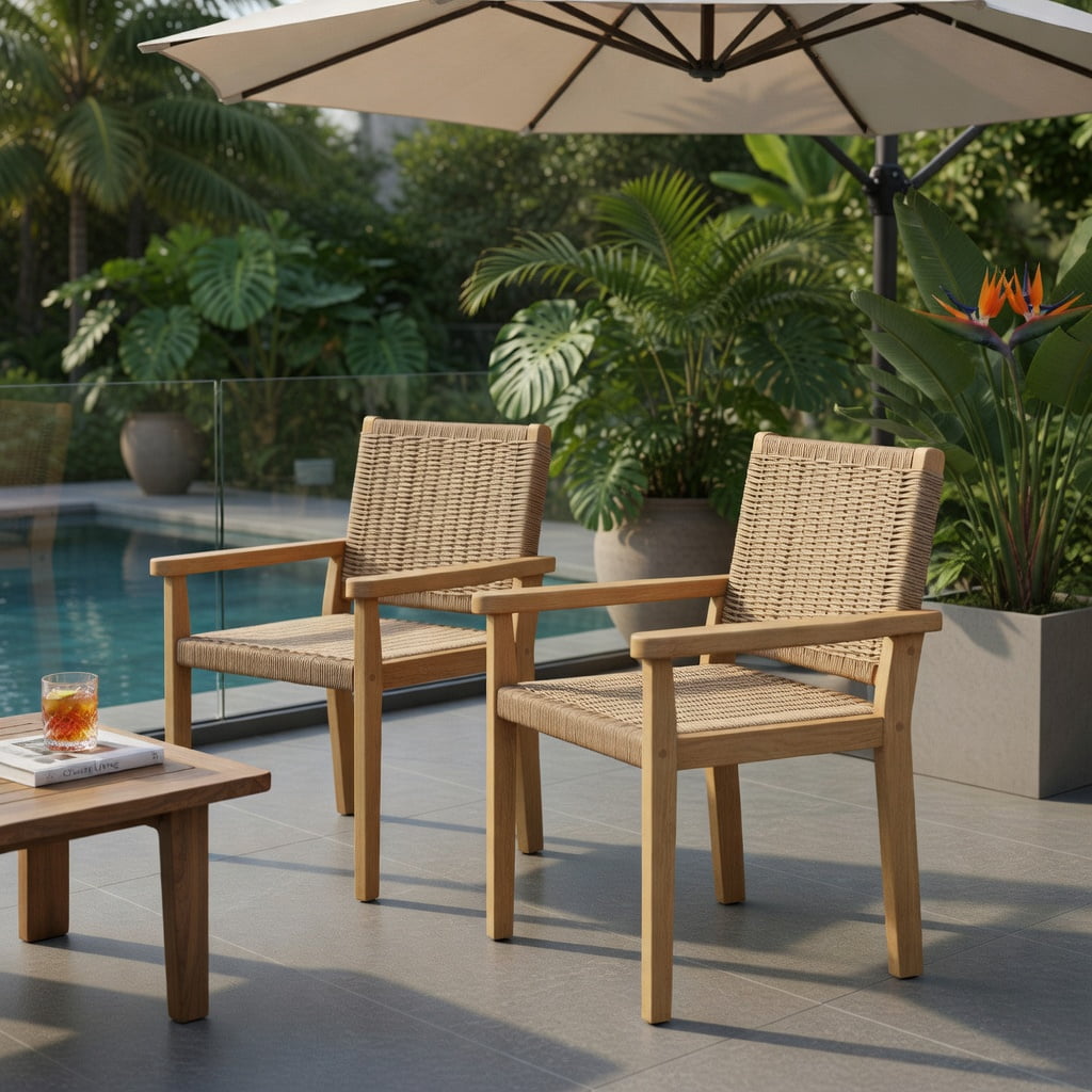 Hommoo Rubber Wood Dining Chairs Set of 2, Indoor & Outdoor Woven Paper Rope Chairs, Ideal for Patio, Balcony, Living Room & Kitchen, Natural