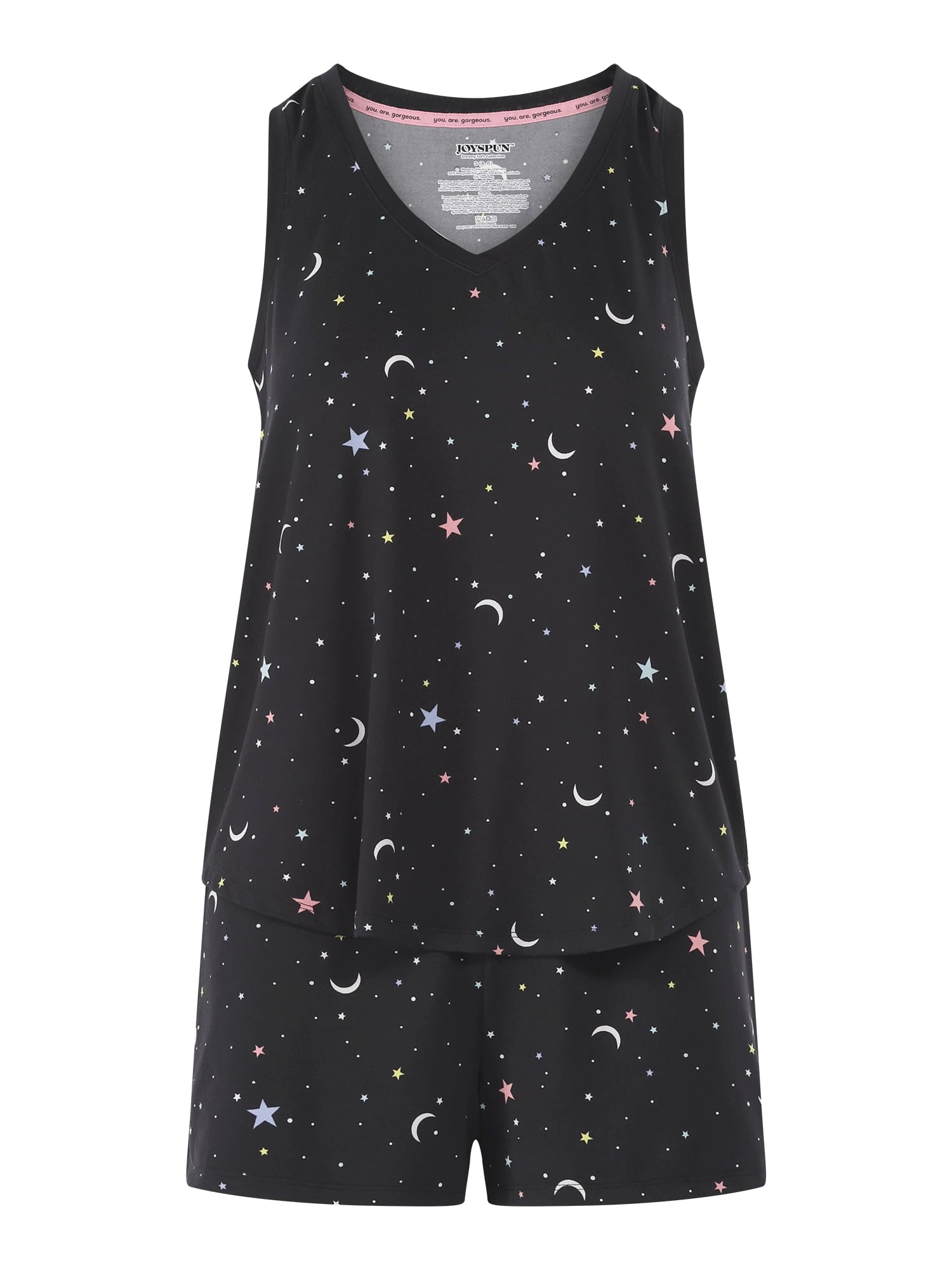 Joyspun Women's Printed Tank Top and Shorts Pajama Set, 2-Piece, Sizes XS-3X