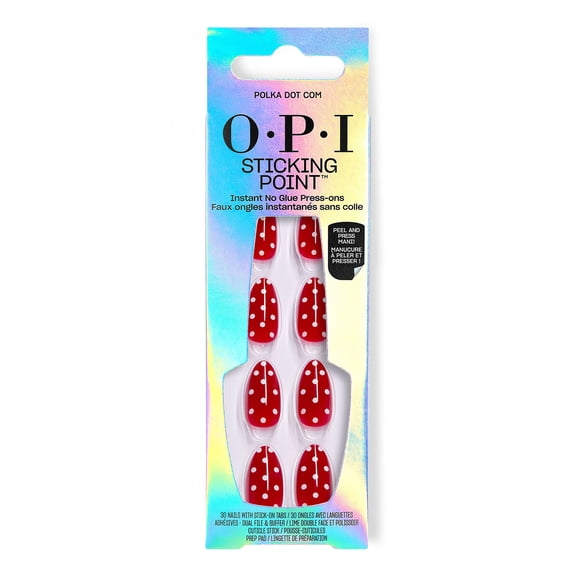OPI Sticking Point Press On Artificial Nails Peel and Stick with Built in Sticky Tabs, Polka Dot Com, 30 pieces