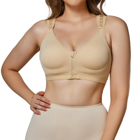 

Irisnaya Women s Post-Surgical Bra Support Racerback Sports Bras Zip Front Closure Adjustable Straps Wireless(Beige Medium)