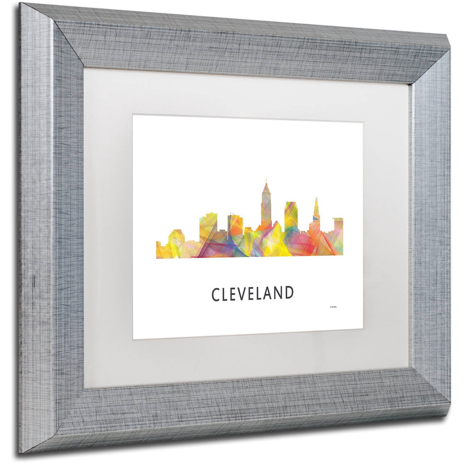 Trademark Fine Art 'Cleveland Ohio Skyline WB-1' Canvas Art by Marlene Watson, White Matte, Silver Frame