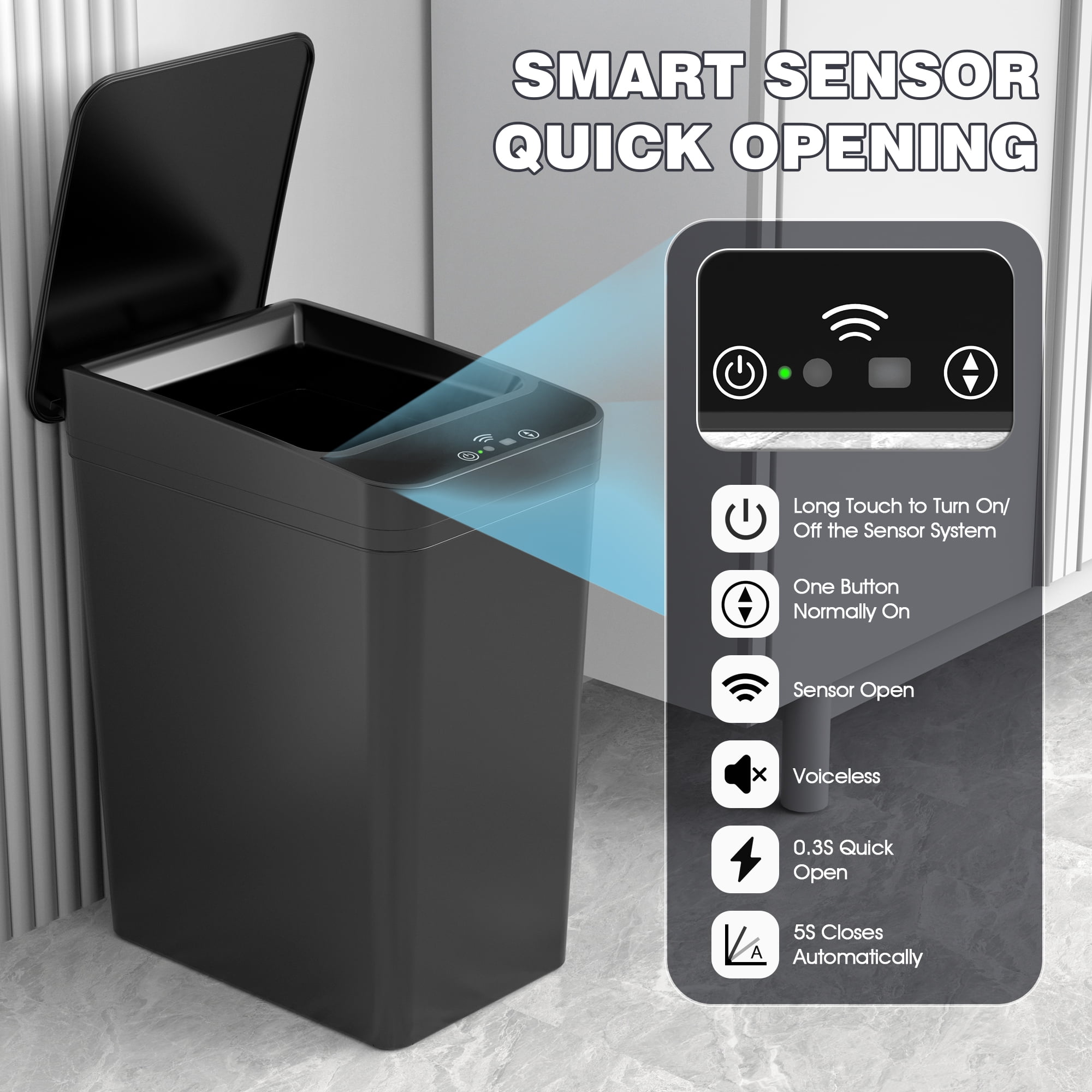 Automatic Motion Sensor Trash Can – 18L Touchless Kitchen/Bathroom Garbage Bin With Sealing Lid (Battery Powered) - View #9