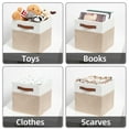 thumbnail image 6 of ANLEM Fabric Storage Baskets Cubes Bins for Shelves, 11 x11 Foldable Storage Bins, Decorative Storage Basket with Leather Handles for Storage Clothes Home Nursery(White Beige-4Pack), 6 of 7