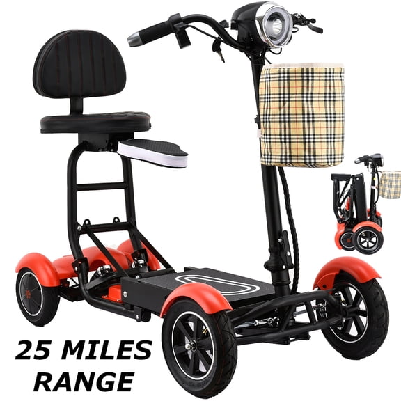Bangeran 4 Wheel Mobile Scooter with Double Lithium-Ion Batteries, Foldable Lightweight Rides up to 25 Miles, Extra Foldable Child Seat
