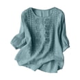 thumbnail image 2 of Endives Women's Embroidered Tops Solid Color Pleated Cotton Linen Shirts Blouse Spring Summer, 2 of 6