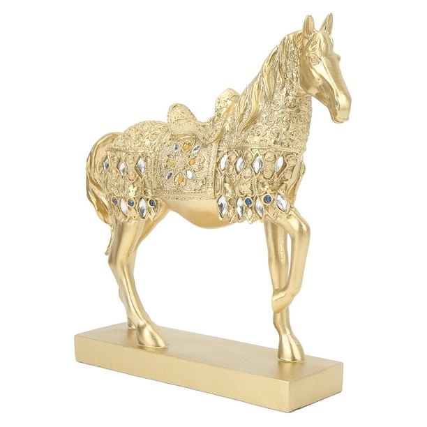 Adorno De Estatuilla De Caballo, Estatua De Caballo Dorado De Color Brillante, Resina De Buen Simbolismo, Duradera Para Sala De Estar Para Amigos