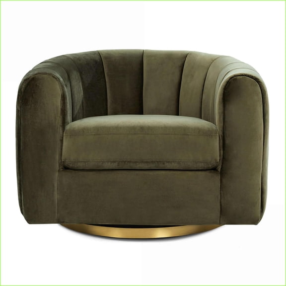 Green Velvet Swivel Barrel Chair for Living Room Bedroom | Gold Metal Base | Plywood Frame