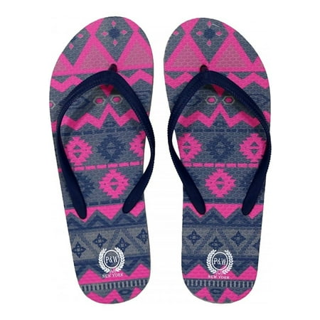 

Beaute Fashion Trendy Ugly Christmas Sweater Adult Women s Flip Flops Tribal Thong Sandal Slipper (Size Large Navy Grey & Pink)