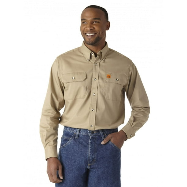 Wrangler Men's Fire Resistant Work Shirt with Two Front Pockets, Khaki,  XX-Large