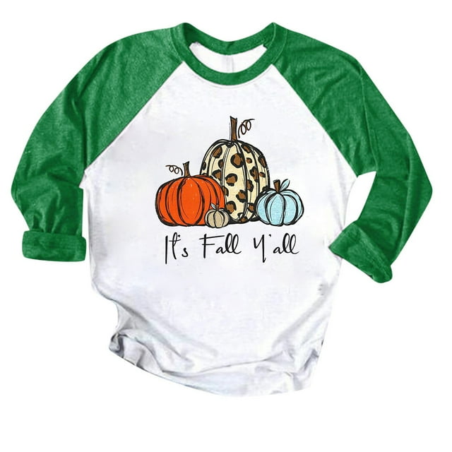 CEHVOM Women Thanksgiving Pumpkin Color Patchwork Print Tops Pullover Blouse T-Shirts