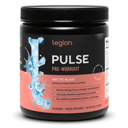 مكمل ما قبل التمرين Legion Athletics Pulse، توت أزرق، محلى بشكل طبيعي بدون إضافة سكر، 350 مجم كافيين، 20 وجبة، مسحوق طاقة وتركيز عالي الأداء
