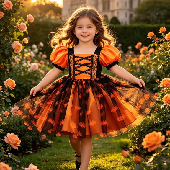 Toddler Witch Costume Dress, Halloween Cosplay Party Clothing, Cute Princess Outfit For Girls Orange 18-24 Months