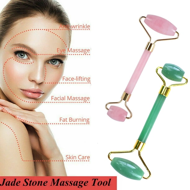 Fiudx Rodillo de Jade, Herramienta de Masaje Facial de Piedra Natural, Rodillo Antiedad para El Contorno de Ojos, Reduce La Hinchazón y Mejora La Circulación, Rutina Diaria de Cuidado de La Piel, Ide