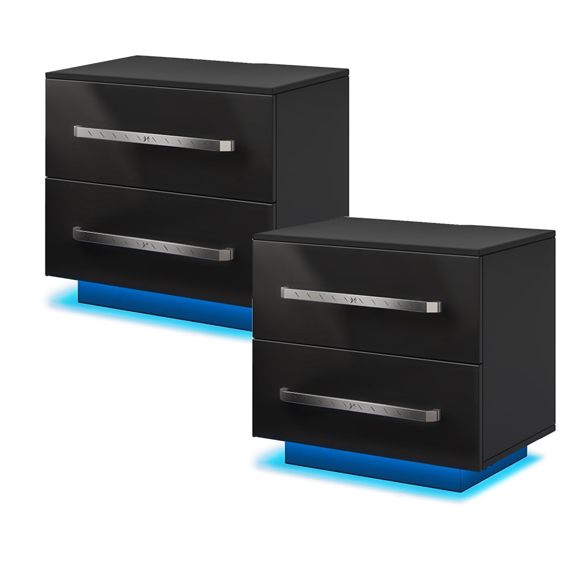 Hommpa 2 Drawers Nightstand Set of 2 High Gloss LED Light Bedside Table