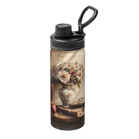 

Goofa Vintage Floral Vase With Books Print 18oz Sports Insulated Kettle With Straw Water Bottle Sports Water Bottle For Running Hiking Cycling Climbing Mans Womans