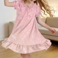 thumbnail image 2 of IFNWSV Girls Summer Dresses Solid Color Short Puff Sleeve Ruffled Hem Casual Breathable Polyester Sleeping Dress Multicolor 8-9 Years, 2 of 7