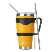 Ezprogear 30 oz Stainless Steel Coffee Tumbler Double Wall Travel Cup Vacuum Insulated Water Mug with Handle & Straws (Mango Yellow)