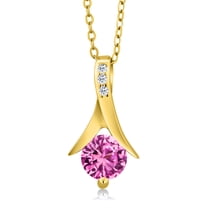 Gem Stone King 1.06 Ct Pink Created Sapphire White Topaz 18K Yellow Gold Plated Silver Pendant with Chain