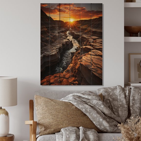 Designart "Badlands of Alberta, Canada I" Canada Print on Natural Pine Wood
