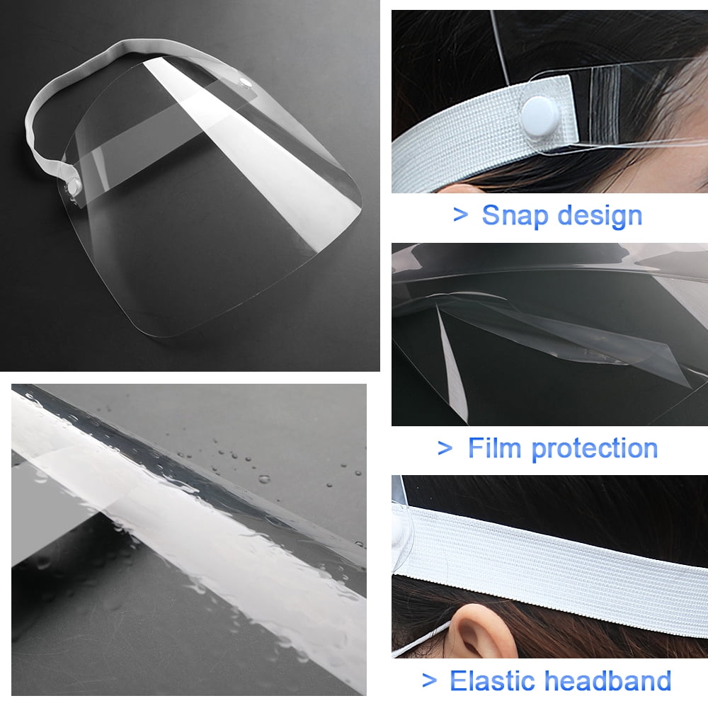 Amerteer 10 Pack Face Shields - Ultra Clear Protective Full Face Shields to Protect Eyes, Nose and Mouth - Anti-Fog PET Plastic, Elastic Headband - Sanitary Droplet Splash Guard Cover
