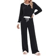 thumbnail image 3 of Fantaslook Color Block Pajamas for Women Crew Neck Tops Long Loungewear Pants Spliced 2 Piece Outfits Sets with Pockets, 3 of 10