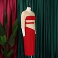 thumbnail image 4 of AURA Plus Size Color Block Pencil Midi Dress Crewneck Half Sleeve High Waist Bodycon Work Office Elegant Dress, 4 of 9