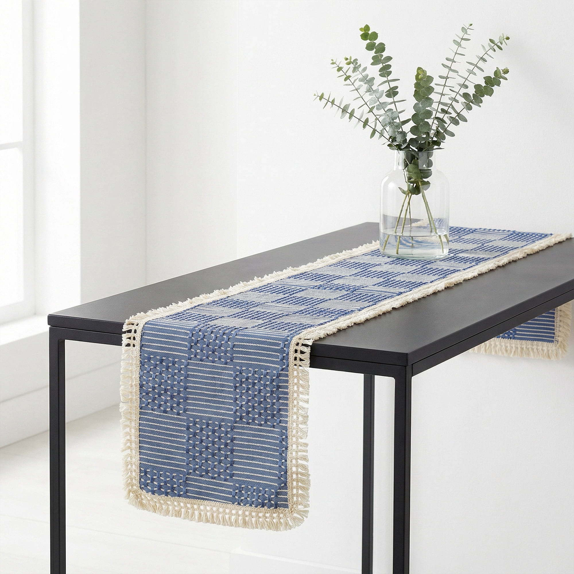 Unique Bargains Birthday Decorations Tassel Kitchen Table Runner Navy Blue 13x78.7in