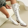 thumbnail image 6 of Mostsola Knee High Boots Women Lace up Strappy Tall Boots Pointed Toe Heel Long Boots, 6 of 9