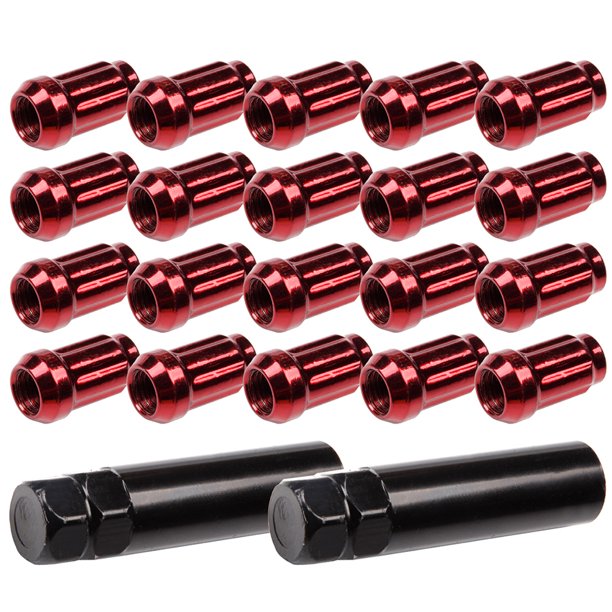 ECCPP Wheel Lug Nuts 20 Pieces +2 Keys 12x1.5 Red Spline Tuner Drive Close End Lug Nuts for