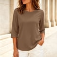 thumbnail image 2 of Sewkxo Women's Casual 3/4 Length Sleeve T-Shirts Loose Crewneck Tops Basic Cotton Solid Tees Blouses Plus Size Fit Blouse,Coffee 3XL, 2 of 5