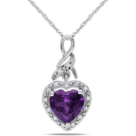 Tangelo 2-1/4 Carat T.G.W. Created Alexandrite and Diamond-Accent 10kt White Gold Heart Pendant, 17
