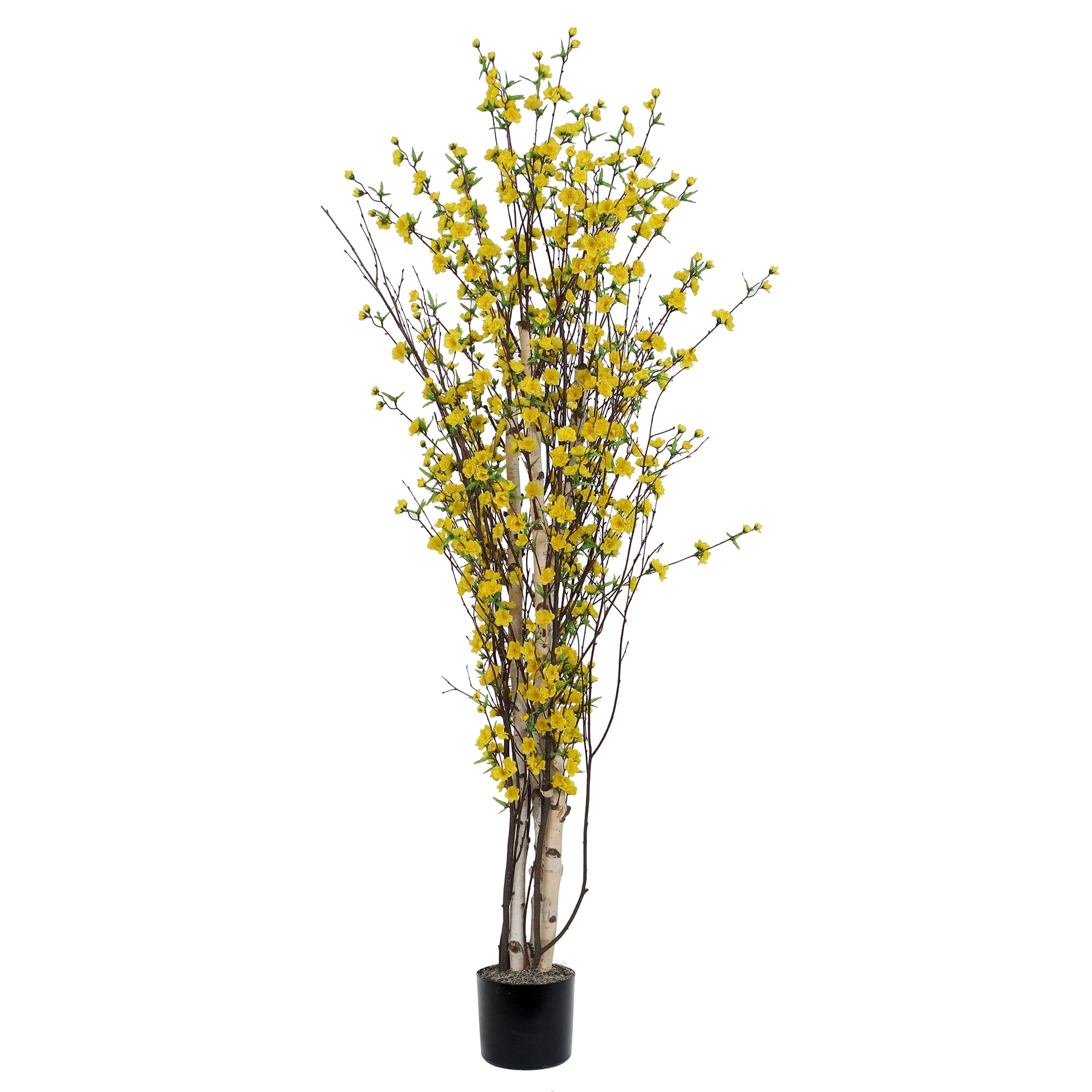 Vickerman Everyday 6' Indoor Artificial Yellow Blossom Tree Natural Hardwood Trunks Black