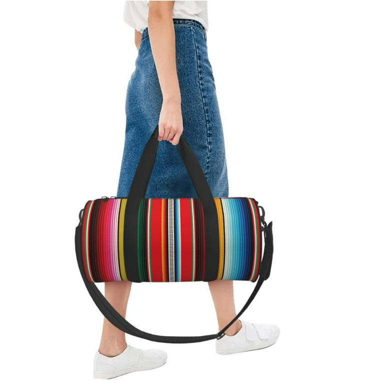 Easygdp Mexican Serape Blanket Stripes Travel Bag Camping Weekend Carry On Overnight Duffel Bag with Shoulder Strap