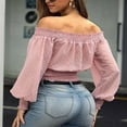 thumbnail image 5 of Women Sexy Off Shoulder Crop Tops Ladies Bardot Loose T Shirt Blouse Plus Size, 5 of 5
